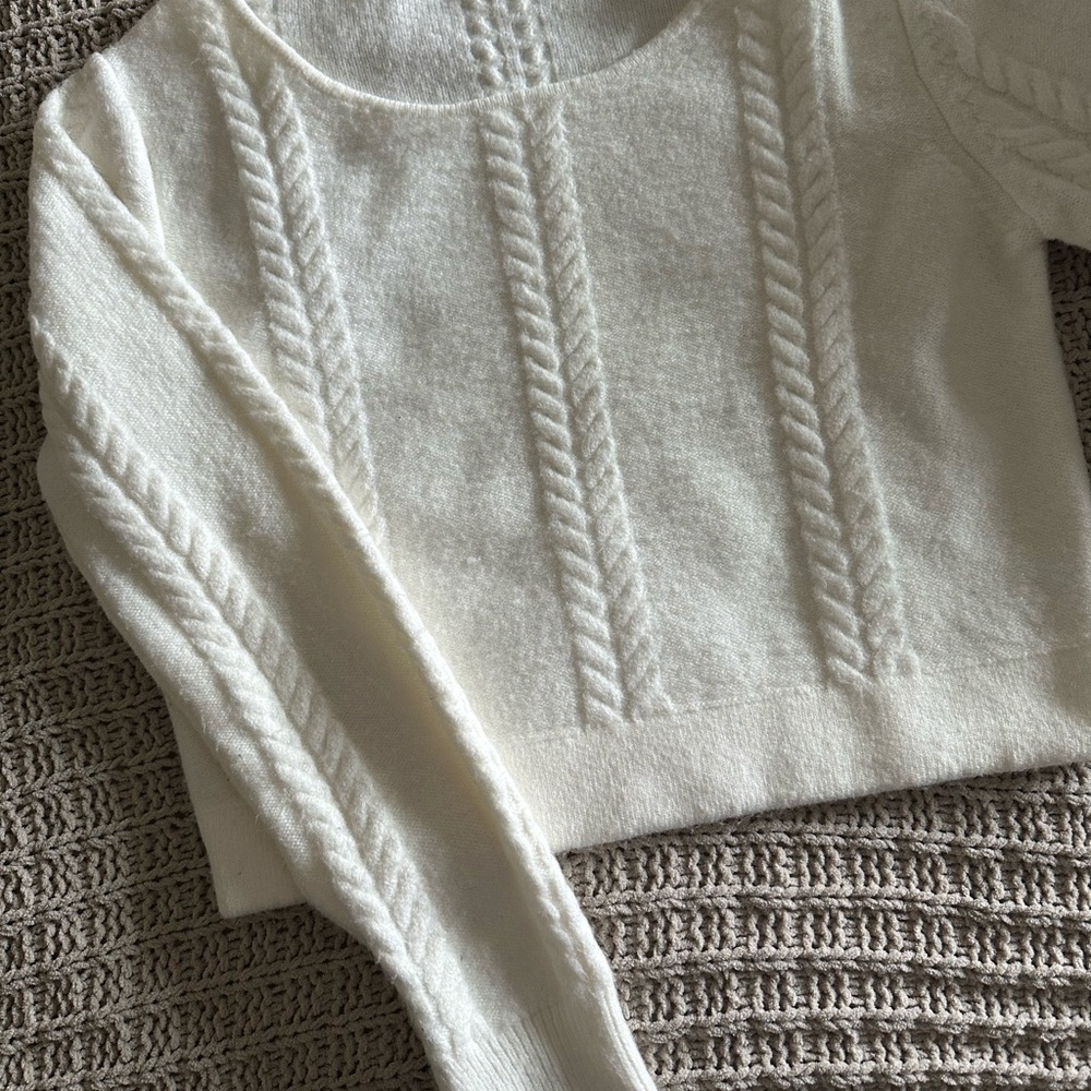 Peach Love California Ivory Cable Knit Sweater